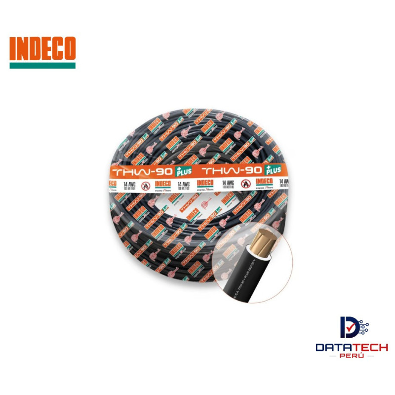 Cable eléctrico THW-90 Plus 14AWG 450/750V rollo por 100m Color Negro INDECO