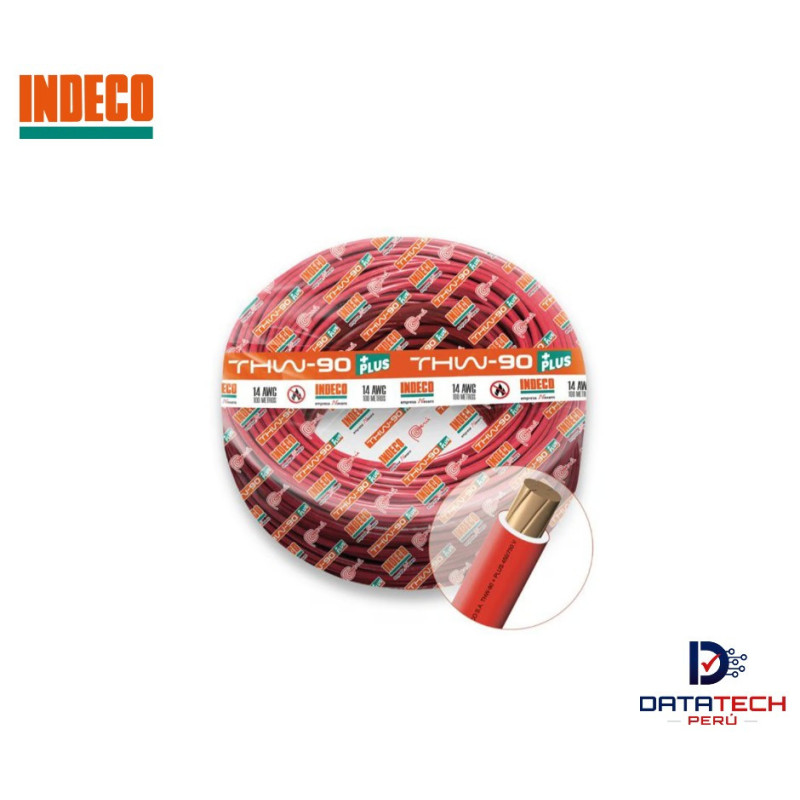 Cable eléctrico THW-90 Plus 14AWG 450/750V rollo por 100m Color Rojo INDECO