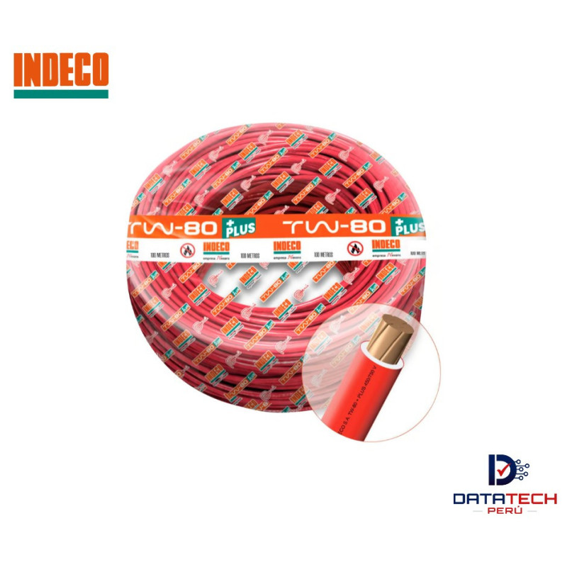 Cable eléctrico TW-80 Plus 12AWG 450/750V rollo por 100m Color Rojo INDECO