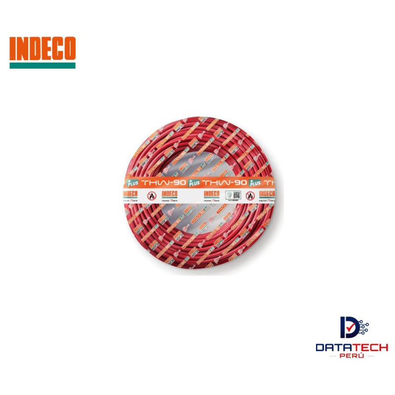 Cable eléctrico THW-90 Plus 12AWG 450/750V rollo por 100m Color Rojo INDECO