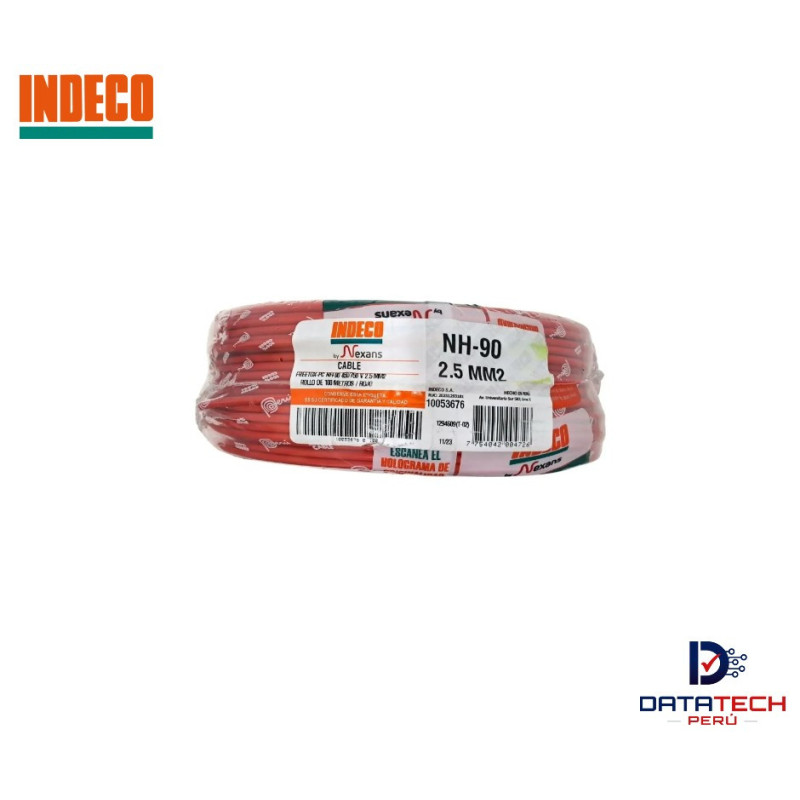 Cable eléctrico NH-90 2.5mm2 450/750V rollo por 100m Color Rojo INDECO