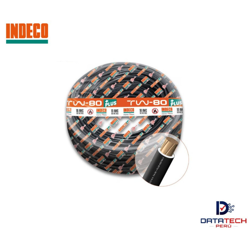 Cable eléctrico TW-80 Plus 10AWG 450/750V rollo por 100m Color Negro INDECO
