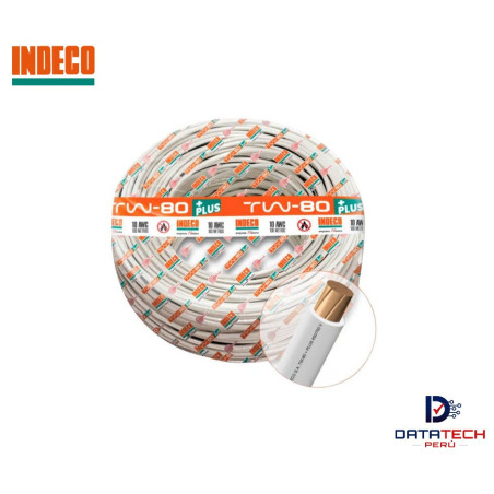 Cable eléctrico TW-80 Plus 10AWG 450/750V rollo por 100m Color Blanco INDECO