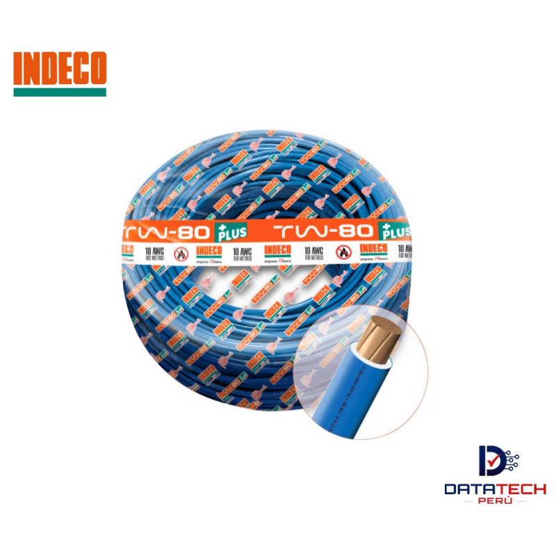 Cable eléctrico TW-80 Plus 10AWG 450/750V rollo por 100m Color Azul INDECO