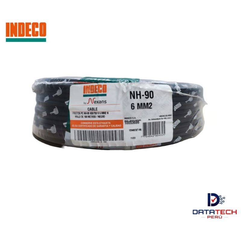 Cable eléctrico NH-90 6mm2 450/750V rollo por 100m Color Negro INDECO