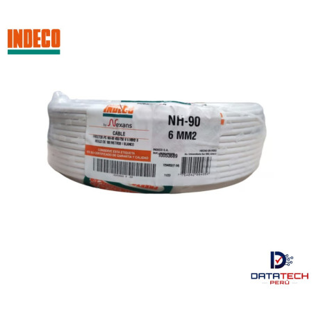 Cable eléctrico NH-90 6mm2 450/750V rollo por 100m Color Blanco INDECO