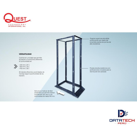 Rack de Piso 45-RU, 4 columnas, regulables. Color Negro QUEST RP-4623