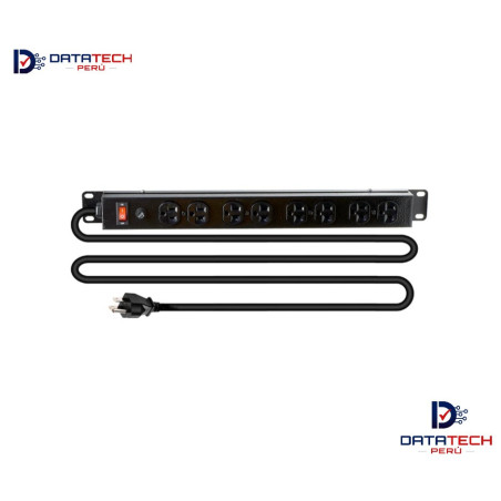 Power rack de 8 tomas 10A 19" tomas Levitón con cable 1.80mts DATATECHPERU PW-8T18