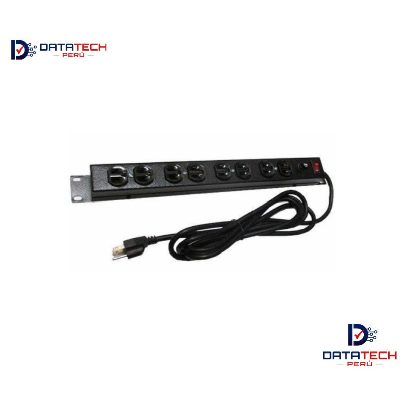Power rack de 8 tomas 10A 19" tomas Levitón con cable 3.0mts DATATECHPERU PW-8T30