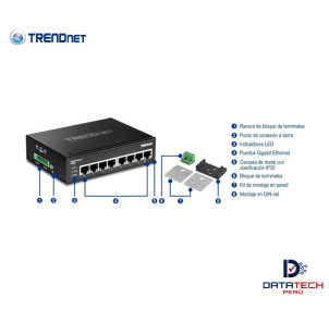 Switch de riel DIN Gigabit industrial de 8 puertos conmutación de 16Gbps TRENDNET TI-G80