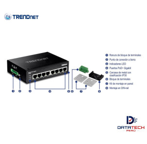Switch de riel DIN Gigabit industrial de 8 puertos PoE+ conmutación de 16Gbps TRENDNET TI-PG80