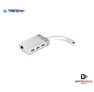 Adaptador de USB-C a Gigabit + Hub USB 3 puertos USB 3.0 Un puerto Ethernet Gigabit TRENDNET TUC-ETGH3