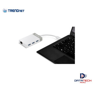 Adaptador de USB-C a Gigabit + Hub USB 3 puertos USB 3.0 Un puerto Ethernet Gigabit TRENDNET TUC-ETGH3