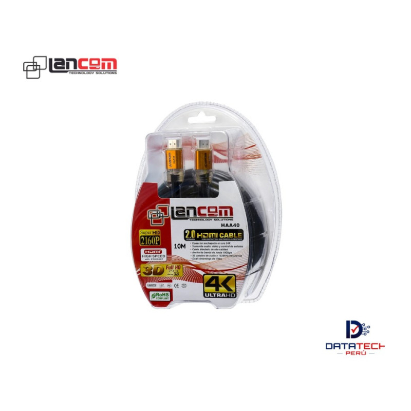 Cable HDMI 2.0 De 10 Metros Ultra HD 4K 60HZ Cabeza Dorada LANCOM ZZ-HAA40-10M Cable HDMI 2.0 De 10 Metros Ultra HD 4K 60HZ Cabeza Dorada LANCOM ZZ-HAA40-10M