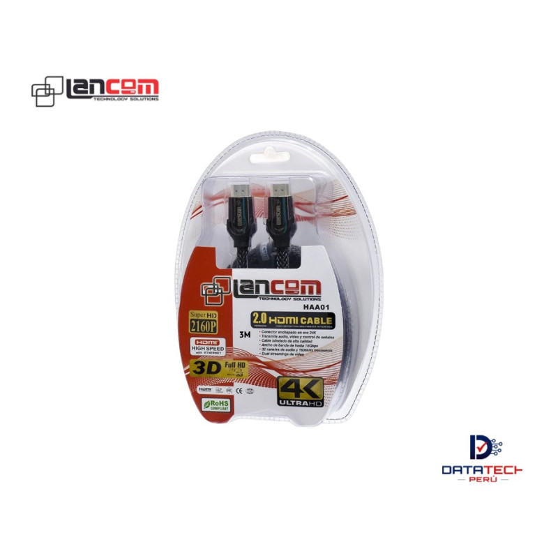 Cable HDMI 3 metros Versión 2.0 4K Ultra HD LANCOM ZZ-HAA01-3M