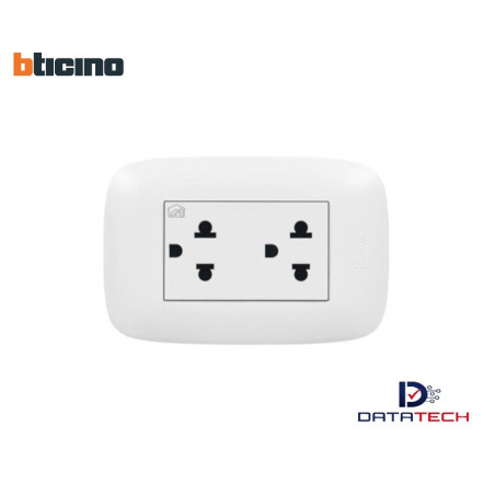 Tomacorriente doble de 2P+T universal 16A 250V color blanco BTICINO SENCIA AP1222