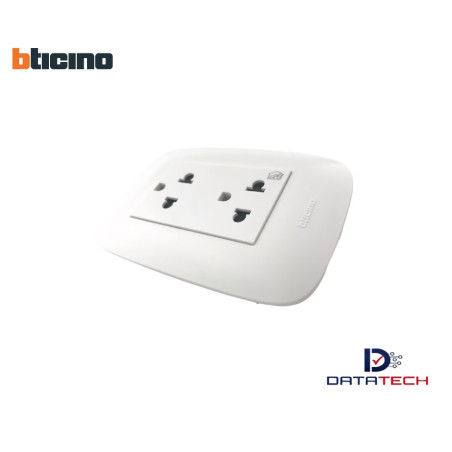 Tomacorriente doble de 2P+T universal 16A 250V color blanco BTICINO SENCIA AP1222